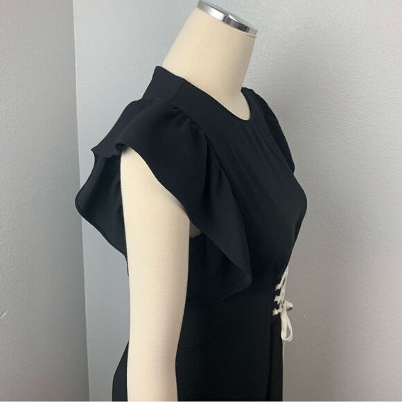 Amanda Uprichard Black Ruffle Sleeve Lace up Mini Dress - Picture 5 of 9
